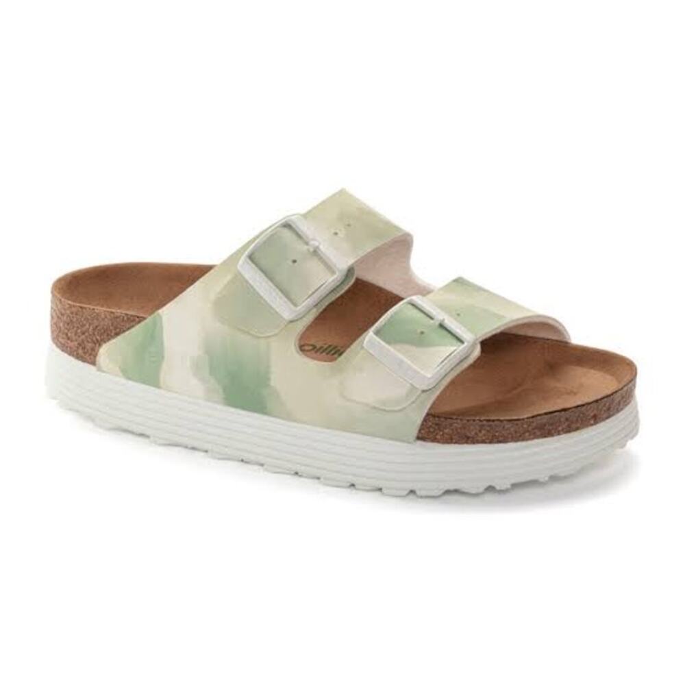 NWT Birkenstock Papillio Platform Arizona Sandal Green Watercolor Khaki 41